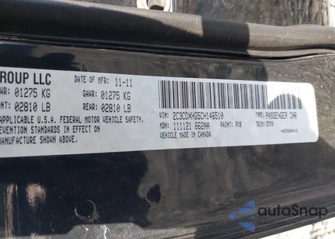 2012 Dodge Charger Sxt из США, поврежденный, VIN 2C3CDXHG5CH146510